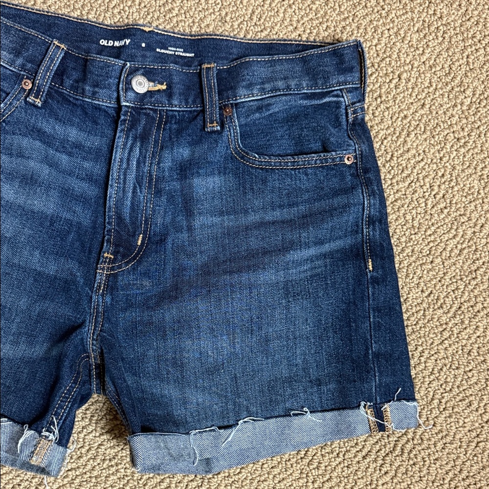 Old Navy Women's Dark Blue Jean High rise slouchy straight Shorts - Picture 5 of 7